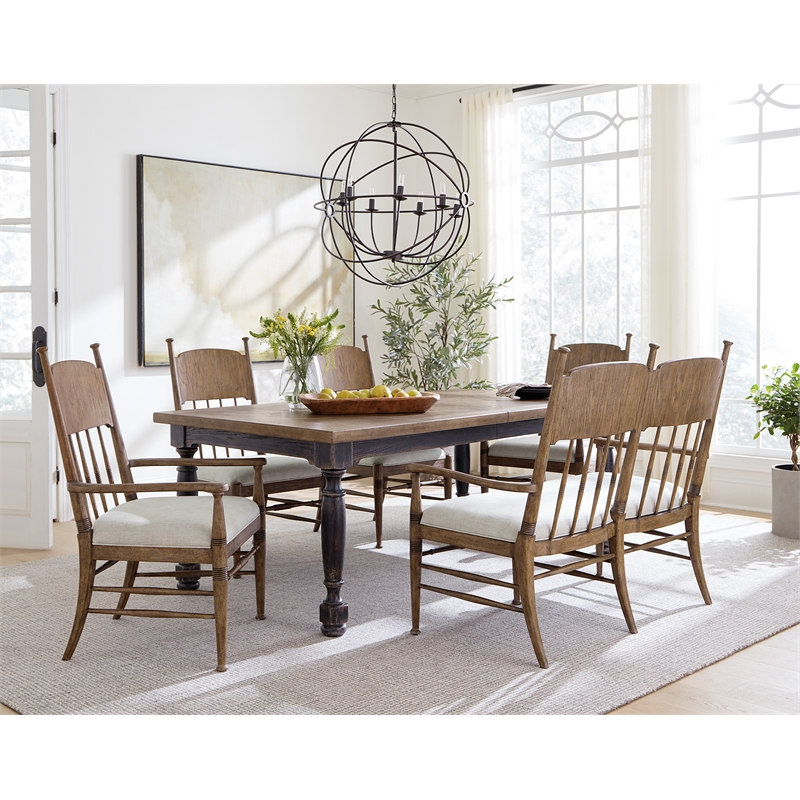 Bowery Hill Modern / Contemporary Wood Dining Bench with Beige Fabric Seat