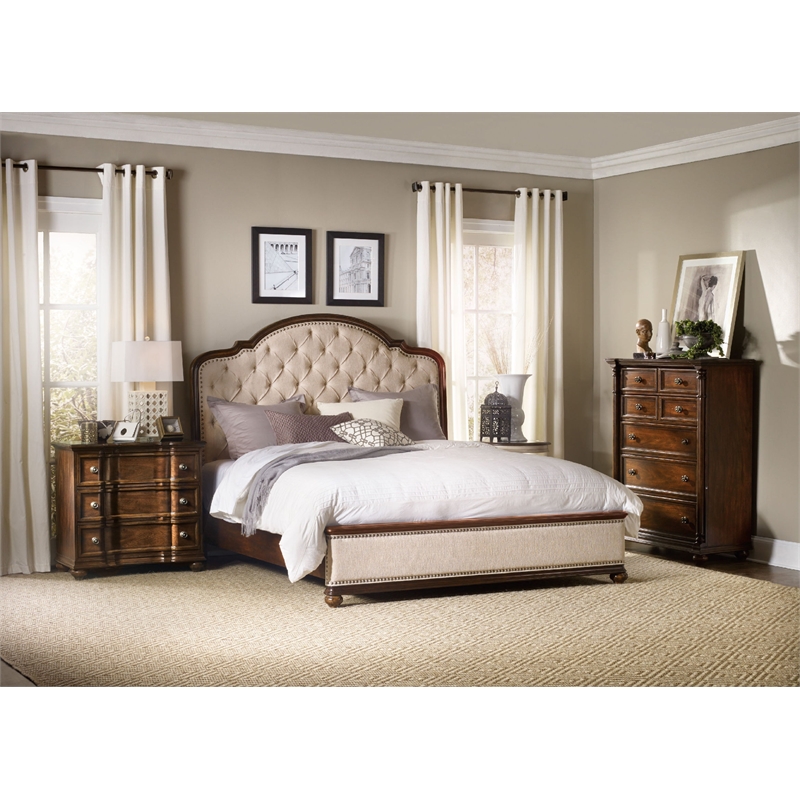 Bowery Hill Solid Wood Tufted Queen Headboard - Alabaster/Mahogany
