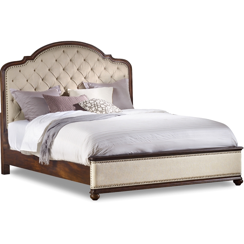 Bowery Hill Solid Wood Tufted Queen Headboard - Alabaster/Mahogany
