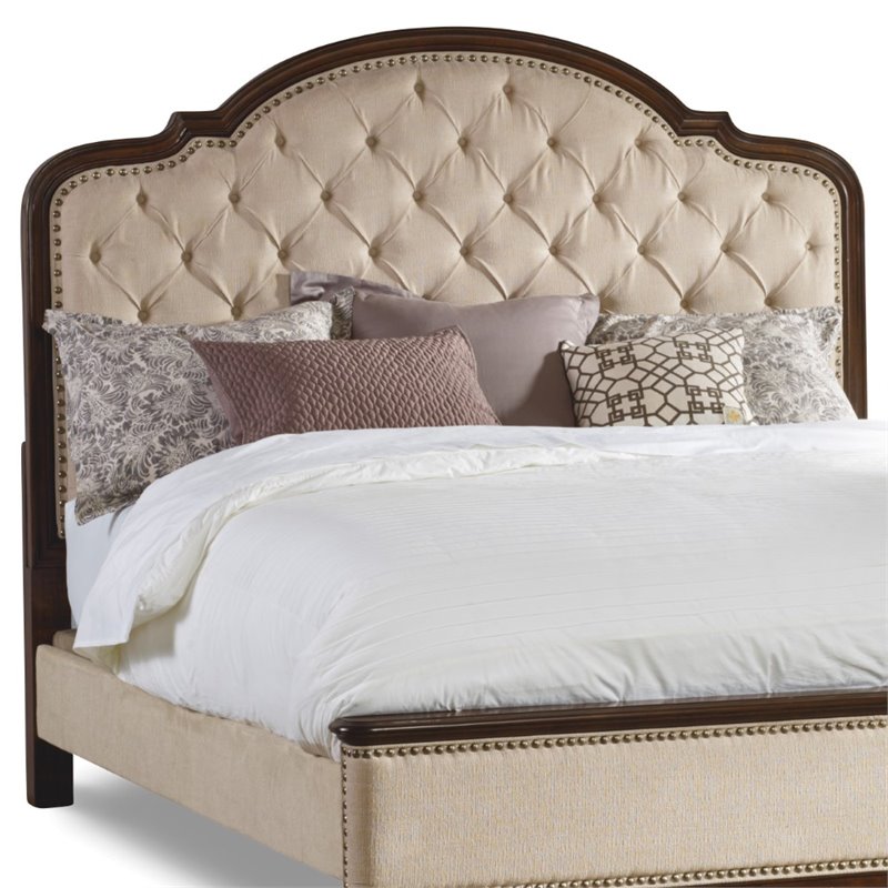 Bowery Hill Solid Wood Tufted Queen Headboard - Alabaster/Mahogany