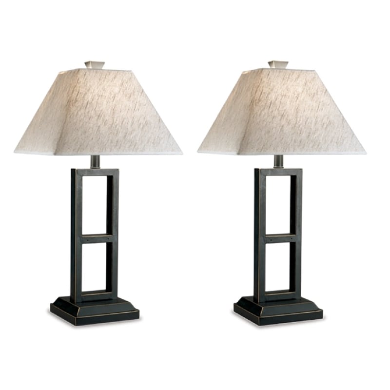 Bowery Hill Metal Table Lamp with Fabric Shade in Black (Set of 2)