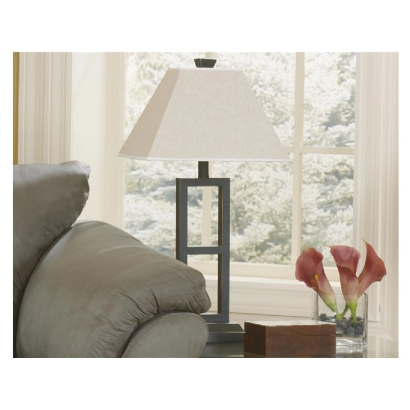Bowery Hill Metal Table Lamp with Fabric Shade in Black (Set of 2)
