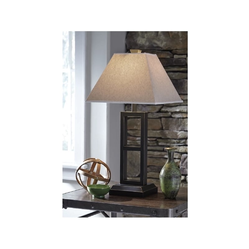 Bowery Hill Metal Table Lamp with Fabric Shade in Black (Set of 2)