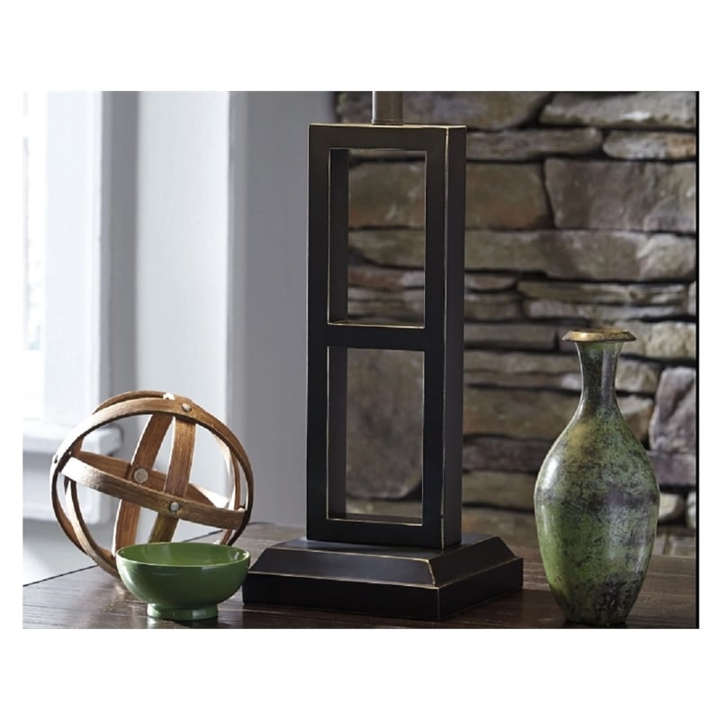 Bowery Hill Metal Table Lamp with Fabric Shade in Black (Set of 2)
