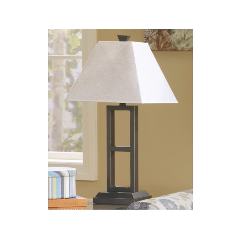 Bowery Hill Metal Table Lamp with Fabric Shade in Black (Set of 2)