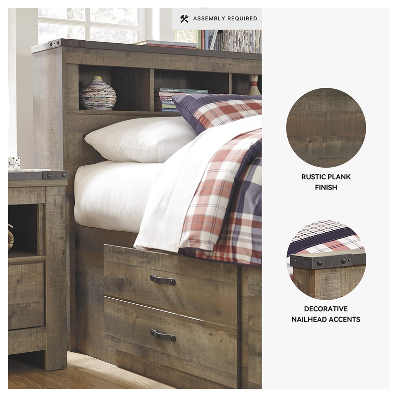 Bowery Hill Contemporary Wood Twin Bookcase Headboard in Brown