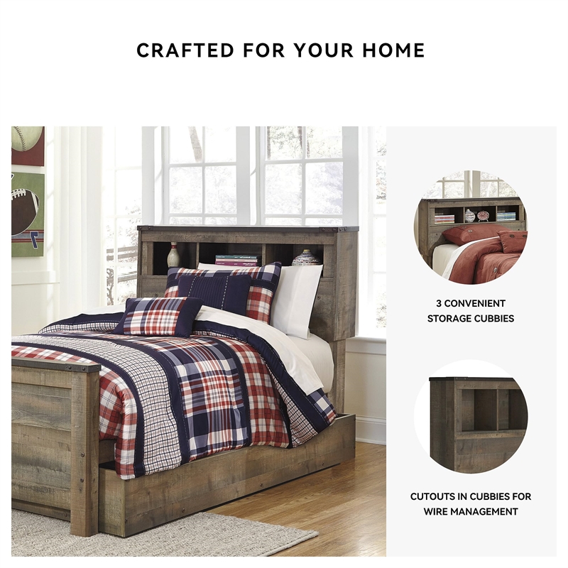 Bowery Hill Contemporary Wood Twin Bookcase Headboard in Brown
