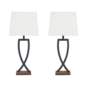 Bowery Hill Modern Metal Table Lamp in Black and Brown (Set of 2)