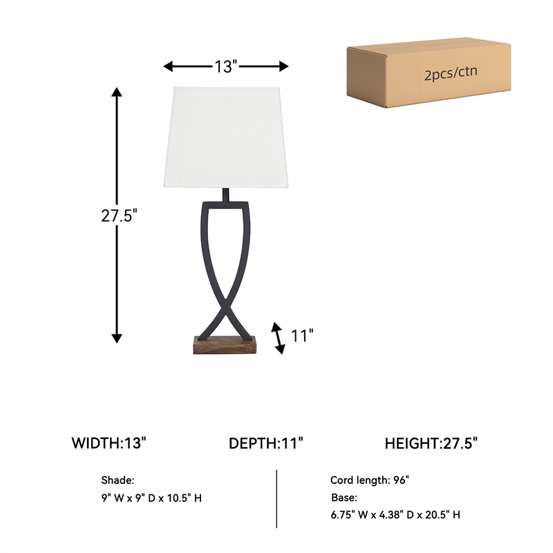 Bowery Hill Modern Metal Table Lamp in Black and Brown (Set of 2)