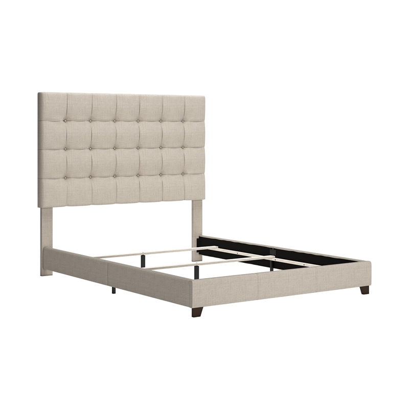 Bowery Hill Tufted Engineered Wood Frame Queen Panel Bed in Beige