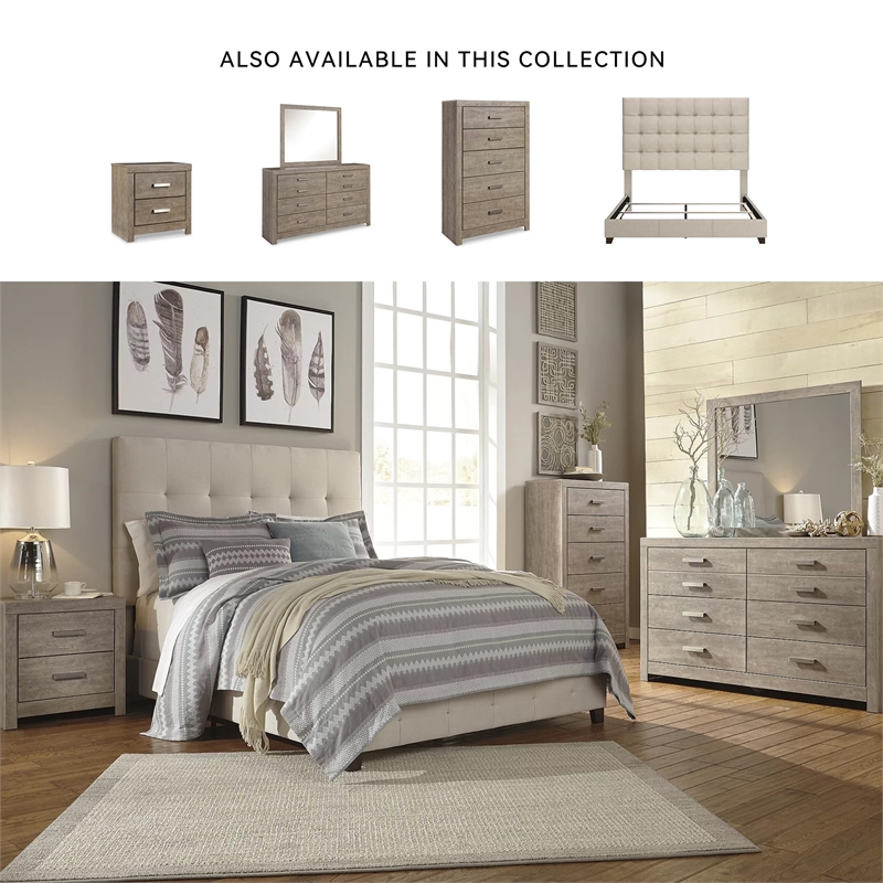 Bowery Hill Tufted Engineered Wood Frame Queen Panel Bed in Beige