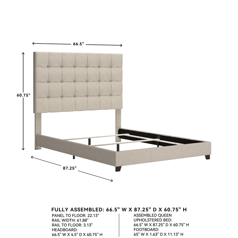 Bowery Hill Tufted Engineered Wood Frame Queen Panel Bed in Beige