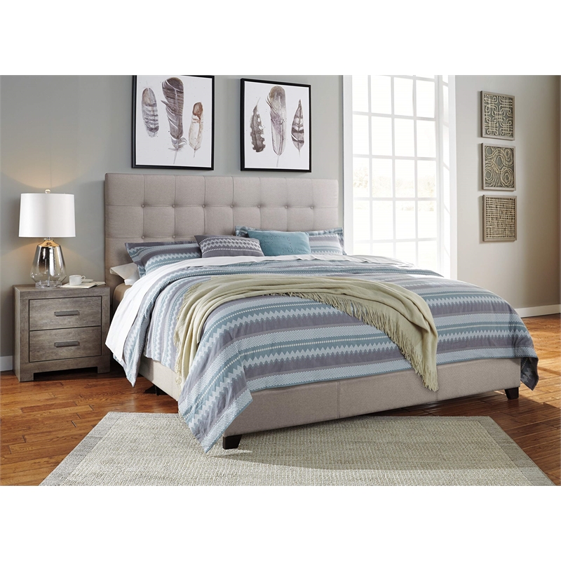 Bowery Hill Tufted Engineered Wood Frame Queen Panel Bed in Beige