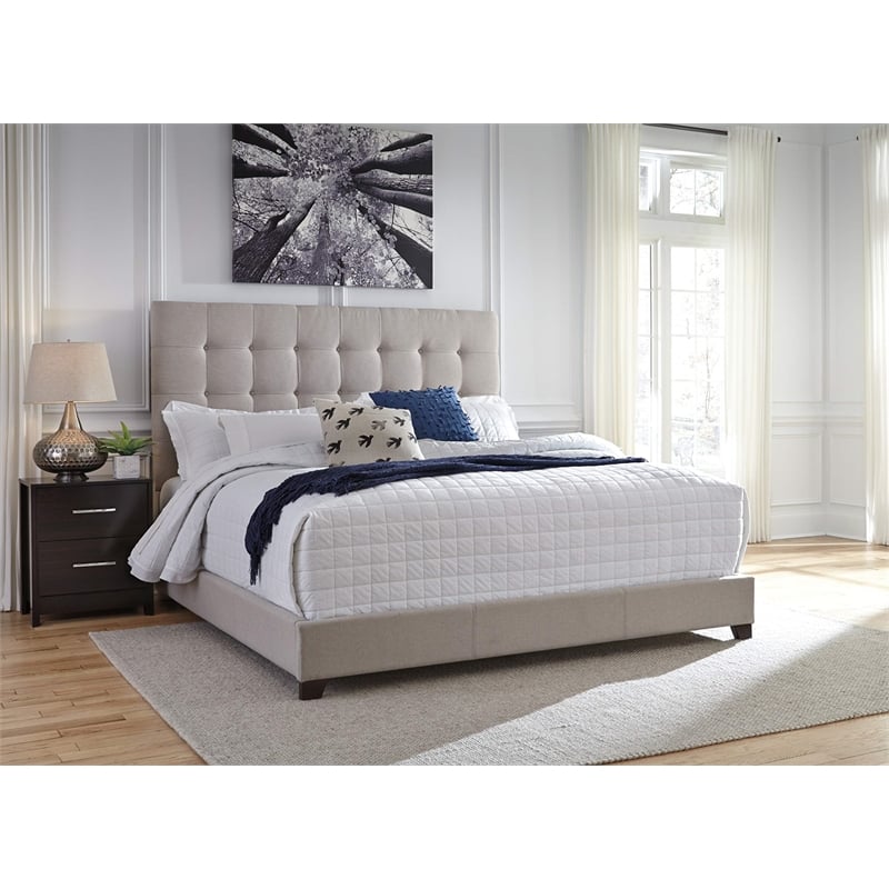Bowery Hill Tufted Engineered Wood Frame Queen Panel Bed in Beige