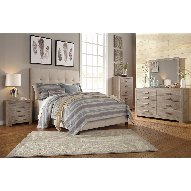 Bowery Hill Tufted Engineered Wood Frame Queen Panel Bed in Beige