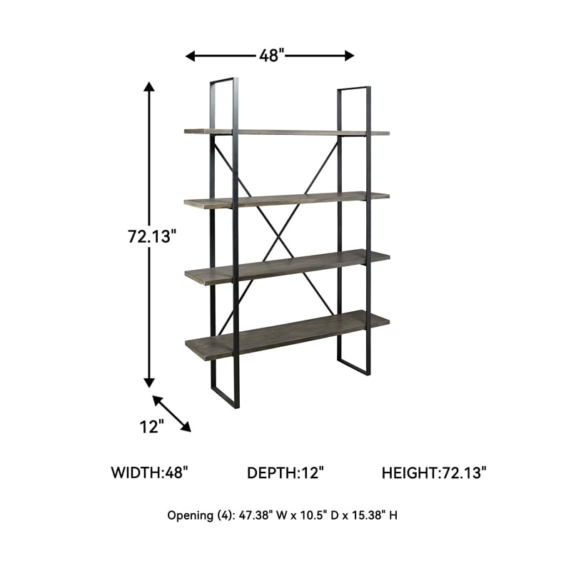 Bowery Hill Contemporary Engineered Wood 4 Shelf Bookcase in Gray and Black