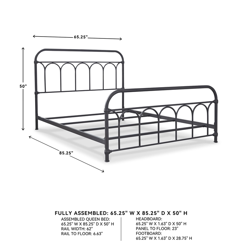 Bowery Hill Steel Matte Black Queen Bed Rectangular 65