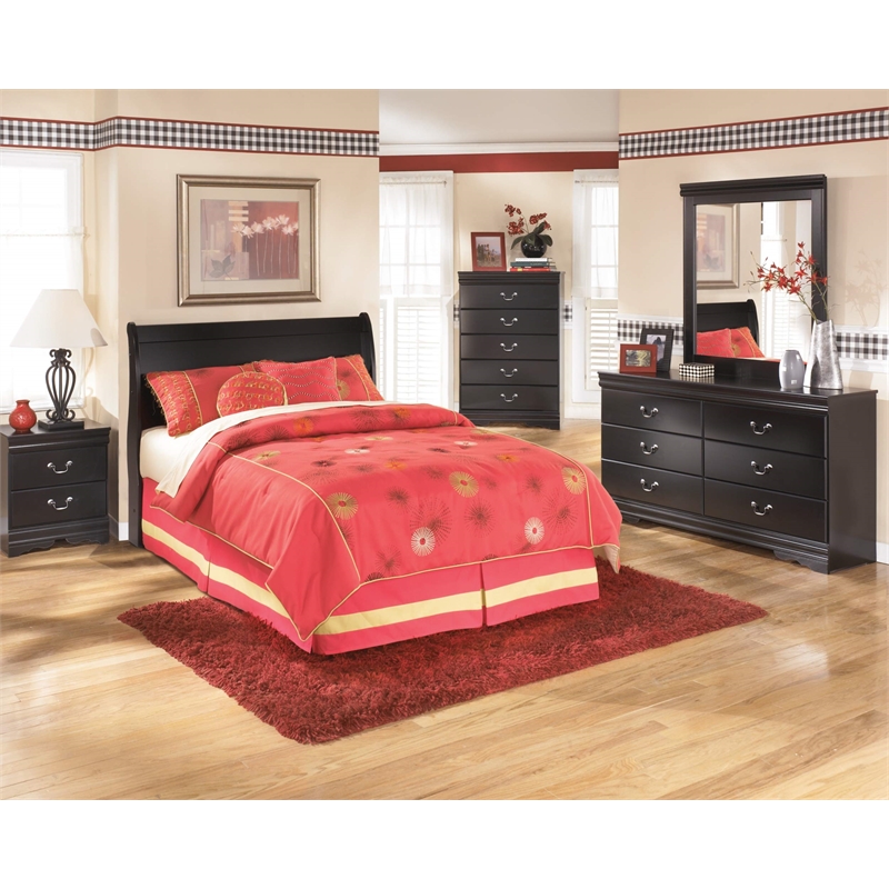 Bowery Hill Contemporary Wood Sleigh Full Headboard in Black