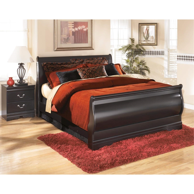 Bowery Hill Contemporary Wood Sleigh Full Headboard in Black