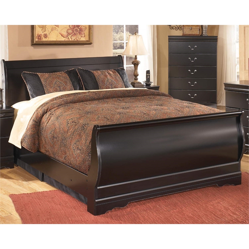 Bowery Hill Contemporary Wood Sleigh Full Headboard in Black