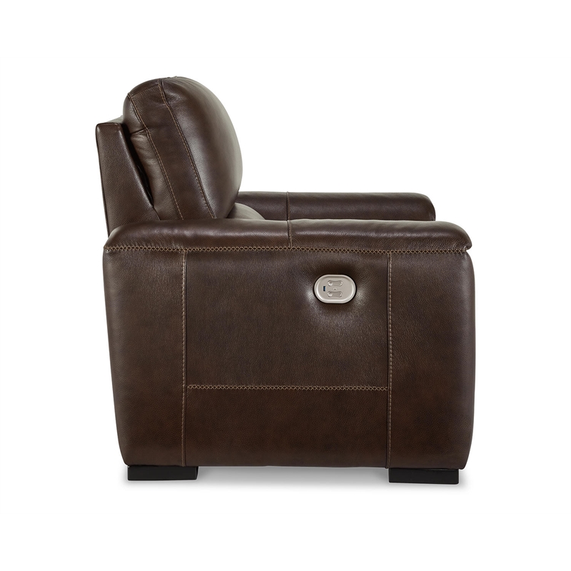Bowery Hill Modern Leather Power Recliner with Headrest in Walnut