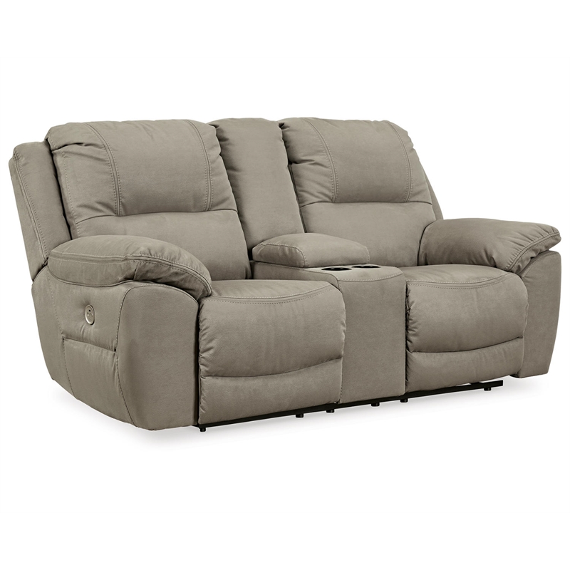 Bowery Hill Modern Faux Leather Power Reclining Loveseat in Gray