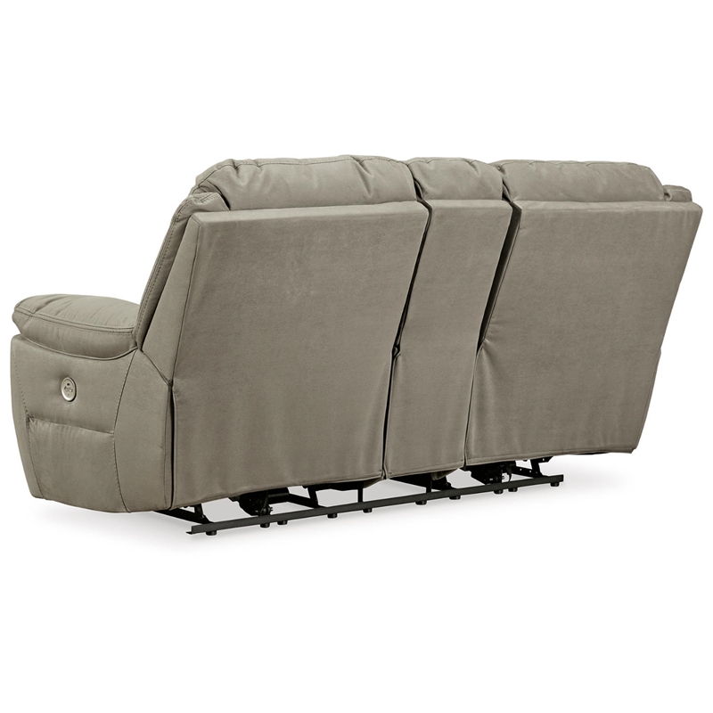 Bowery Hill Modern Faux Leather Power Reclining Loveseat in Gray
