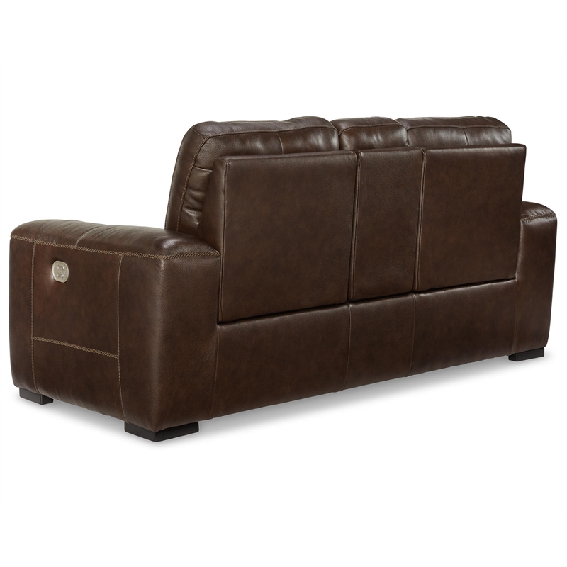 Bowery Hill Modern Leather Power Reclining Loveseat in Walnut