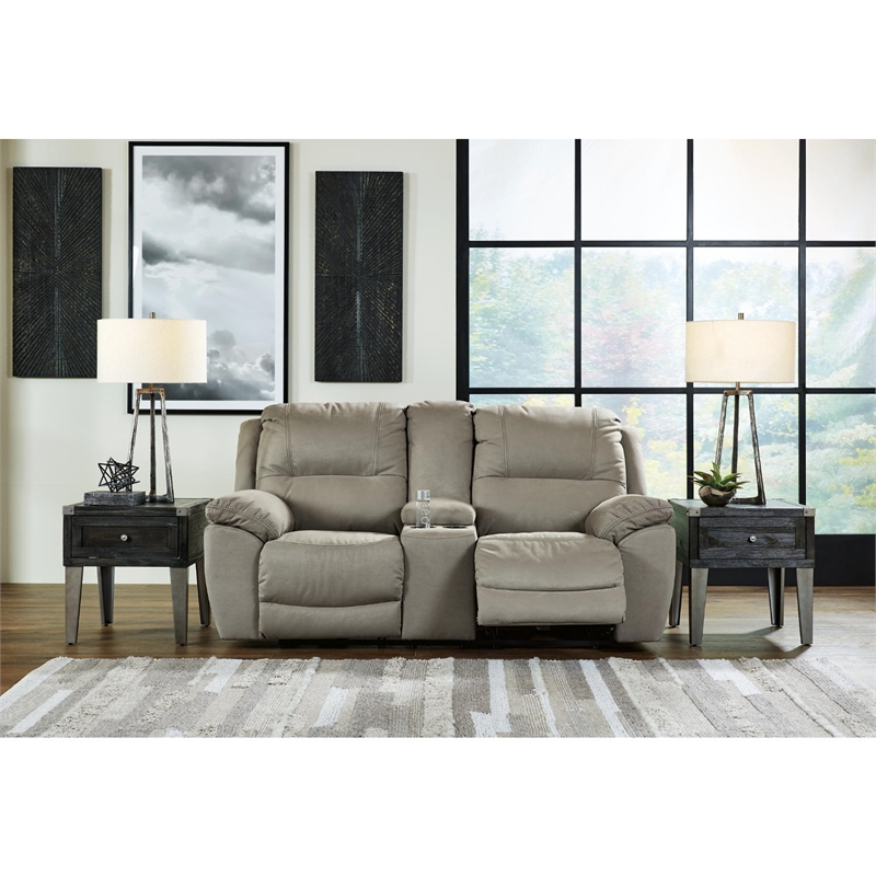 Bowery Hill Modern Faux Leather Double Reclining Loveseat in Gray