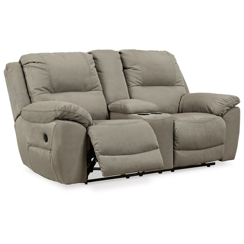 Bowery Hill Modern Faux Leather Double Reclining Loveseat in Gray
