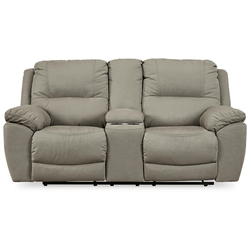 Bowery Hill Modern Faux Leather Double Reclining Loveseat in Gray