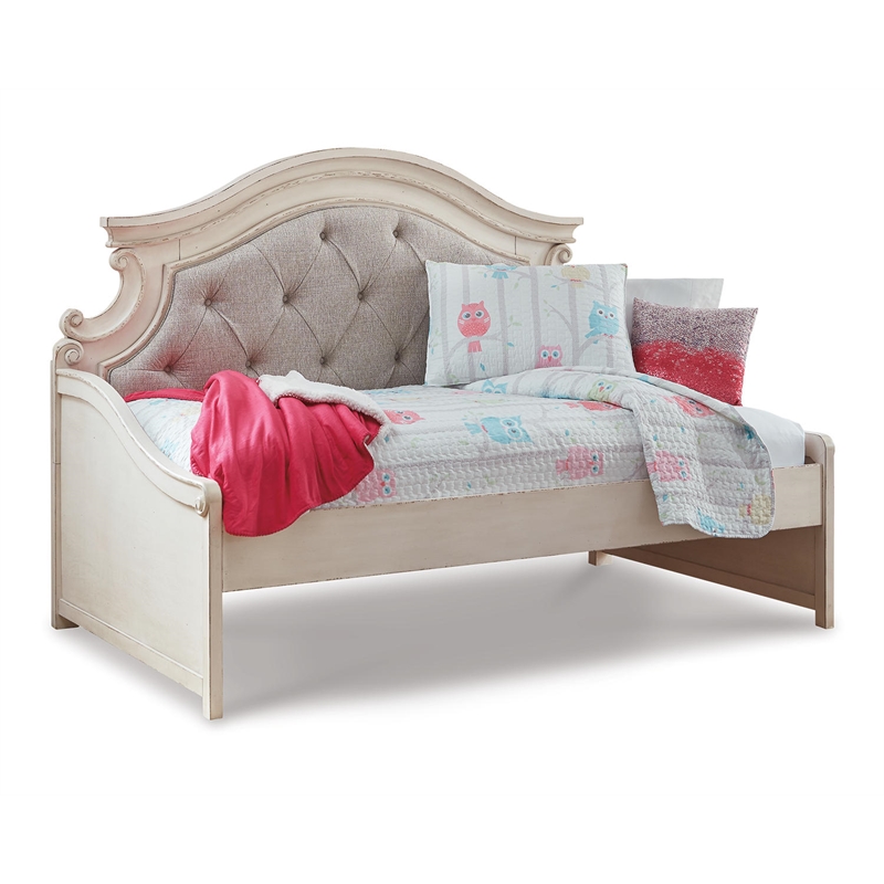 Bowery Hill Modern Fabric Twin Day Bed in White and Light Gray