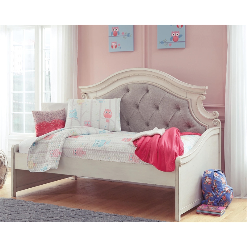 Bowery Hill Modern Fabric Twin Day Bed in White and Light Gray