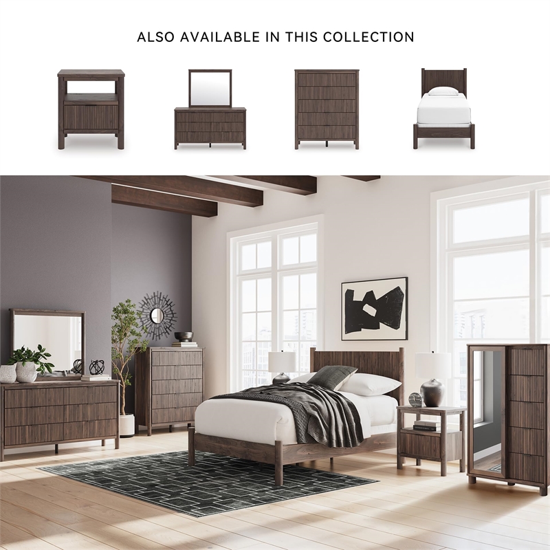 Bowery Hill Contemporary Tan Engineered Wood Frame Bedroom Mirror