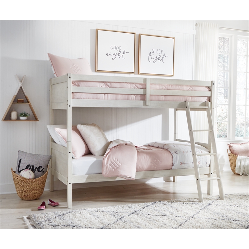 Bowery Hill Contemporary White Twin/Twin Bunk Bed with Ladder