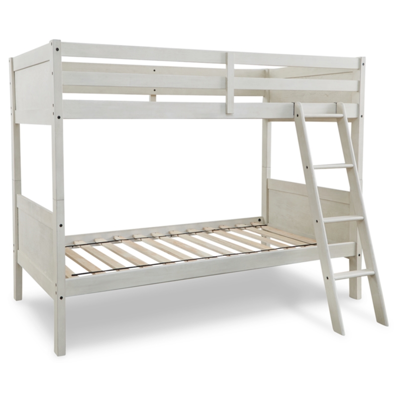 Bowery Hill Contemporary White Twin/Twin Bunk Bed with Ladder