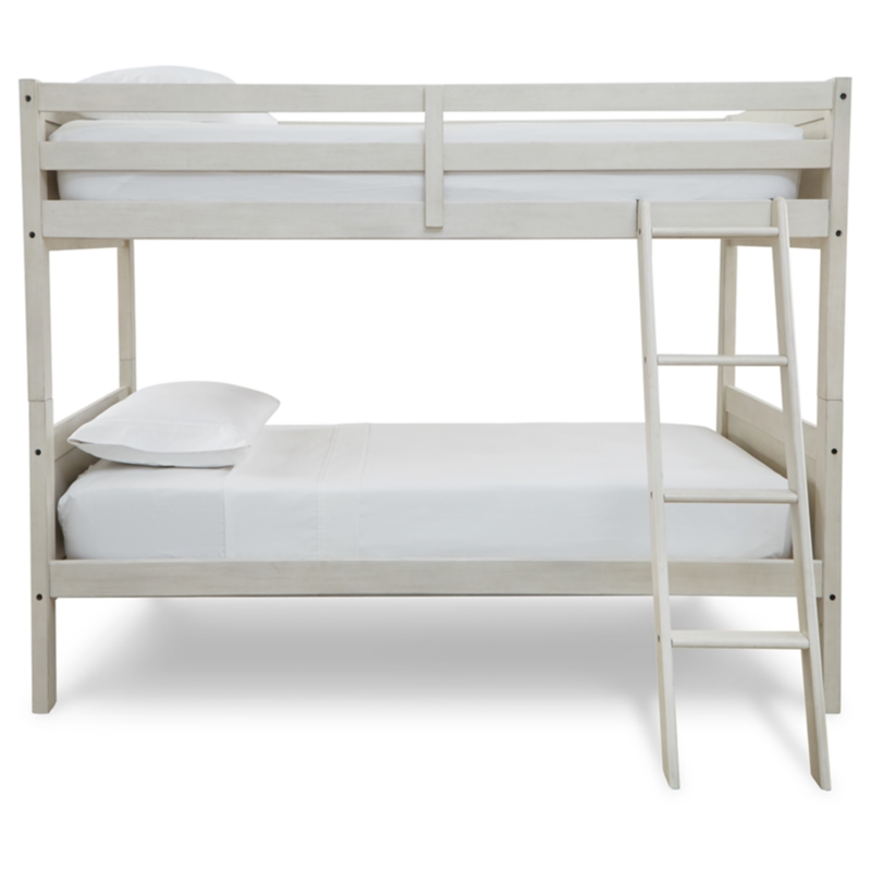 Bowery Hill Contemporary White Twin/Twin Bunk Bed with Ladder