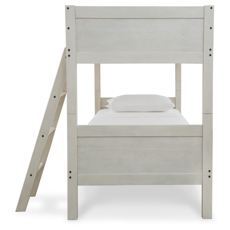 Bowery Hill Contemporary White Twin/Twin Bunk Bed with Ladder