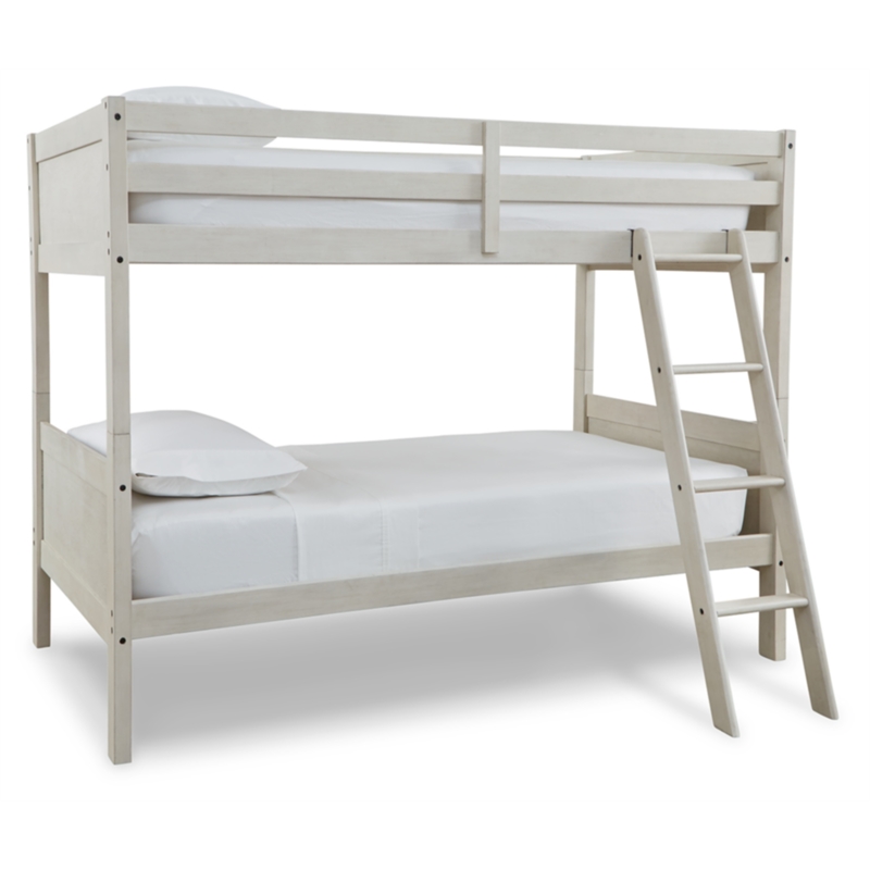 Bowery Hill Contemporary White Twin/Twin Bunk Bed with Ladder