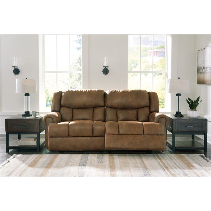 Bowery Hill Traditional Faux Leather Reclining Sofa in Brown