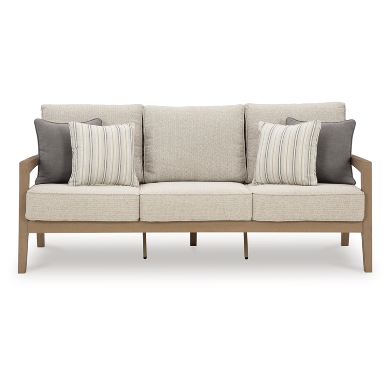 Bowery Hill Coastal Driftwood Plastic Outdoor Sofa with Cushion