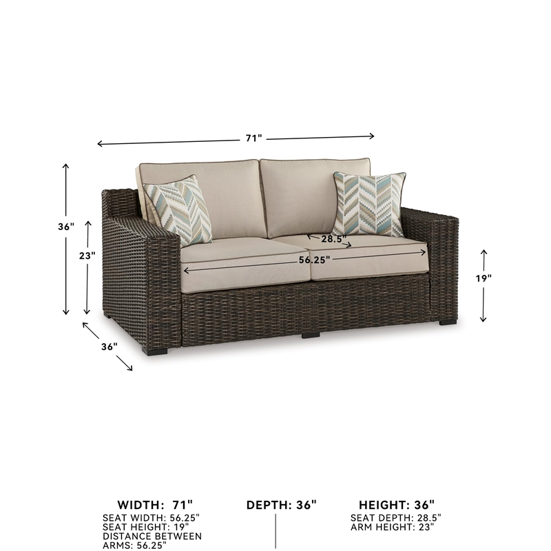 Bowery Hill Coastal Wicker / Rattan Brown Outdoor Loveseat with Cushion