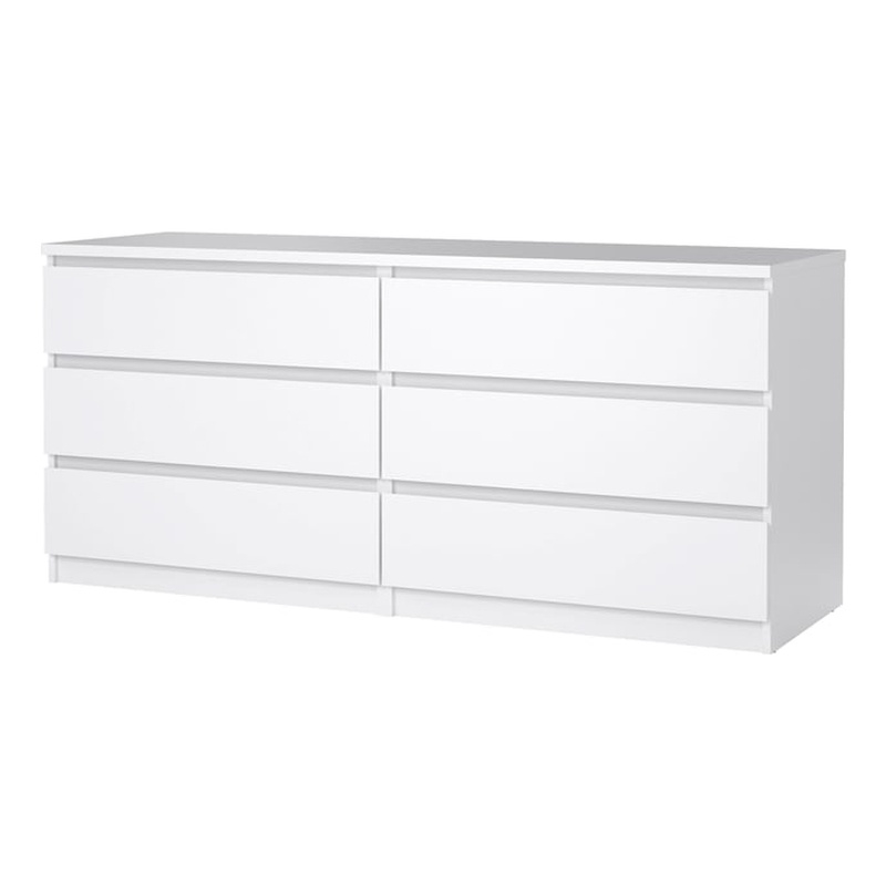Bowery Hill Set of 3 Double Dresser & 2 Nightstands in White High Gloss