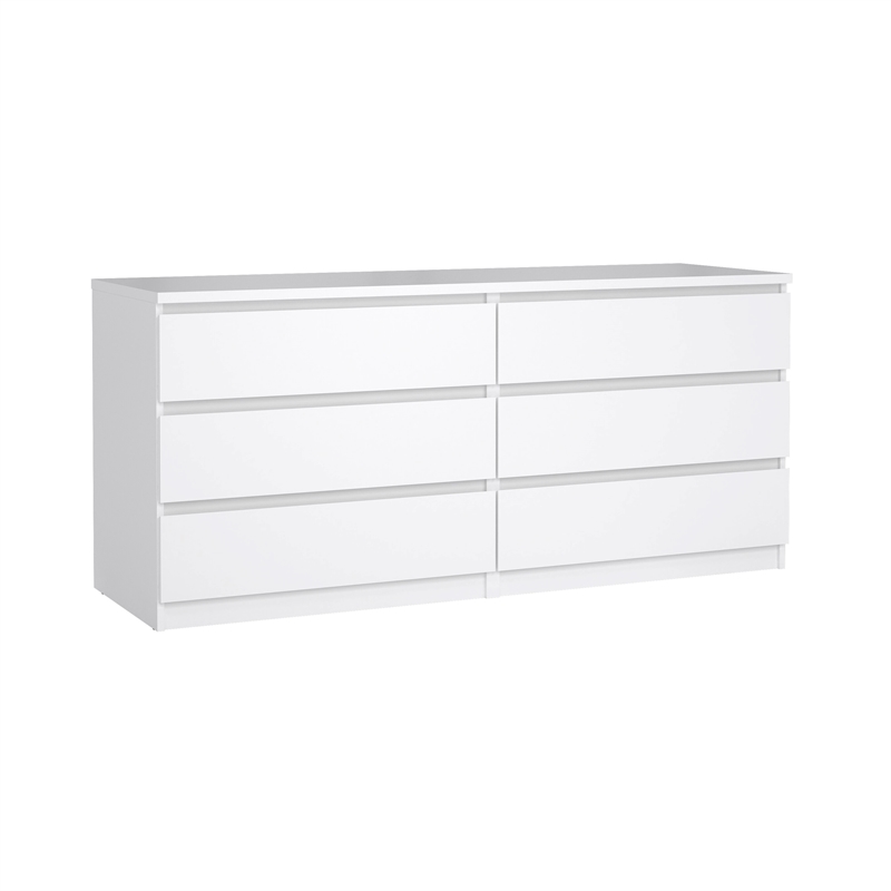 Bowery Hill Set of 3 Double Dresser & 2 Nightstands in White High Gloss