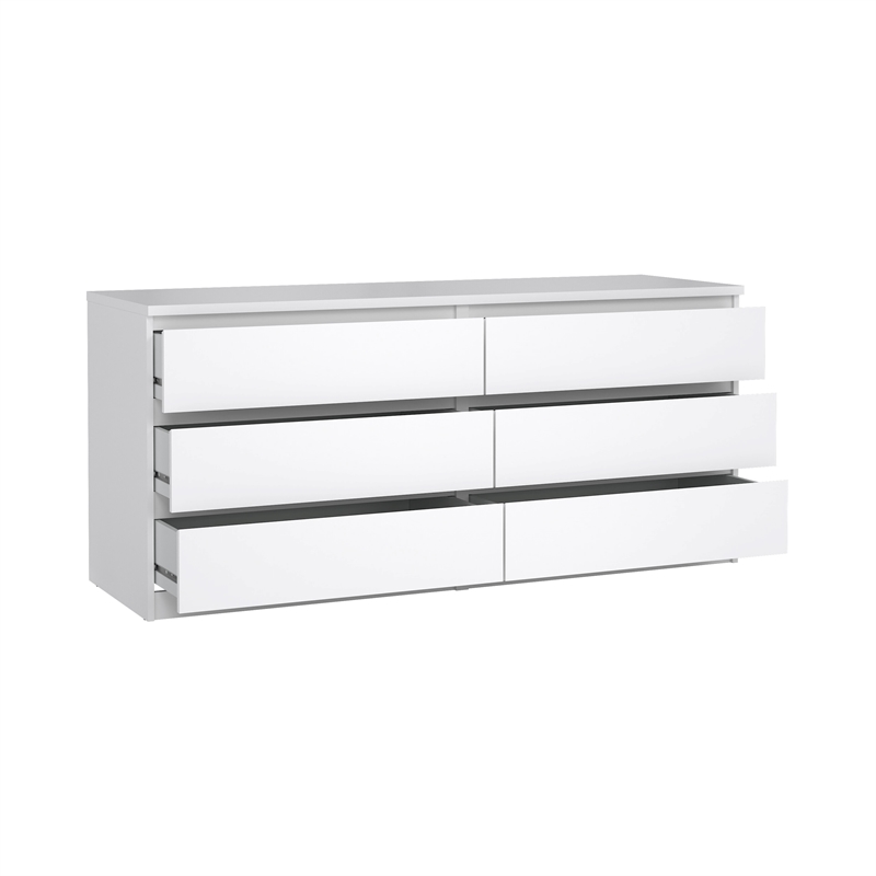 Bowery Hill Set of 3 Double Dresser & 2 Nightstands in White High Gloss