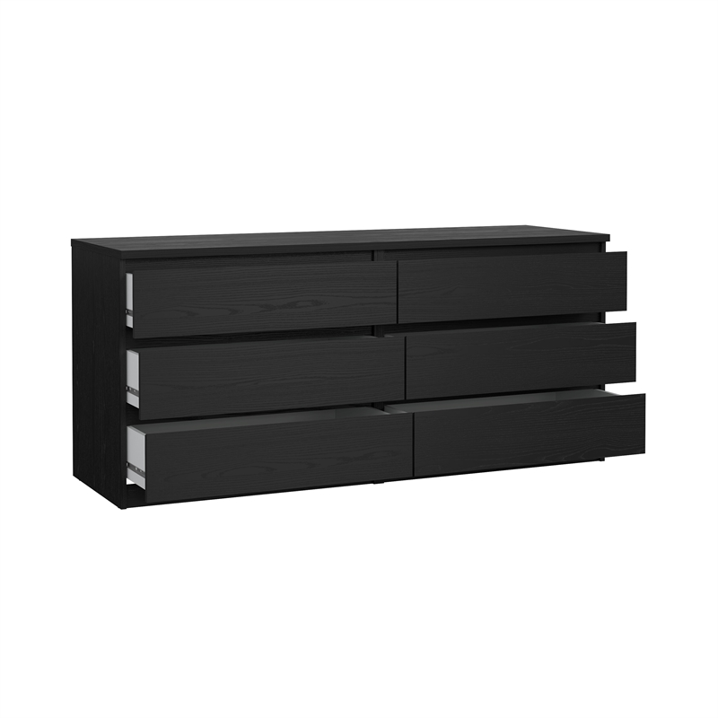 Bowery Hill Set of 3 Double Dresser & 2 Nightstands in Black Woodgrain