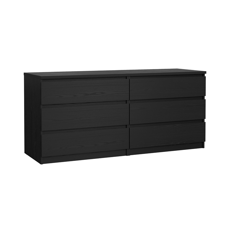 Bowery Hill Set of 3 Double Dresser & 2 Nightstands in Black Woodgrain