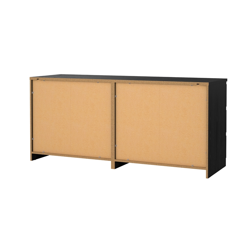 Bowery Hill Set of 3 Double Dresser & 2 Nightstands in Black Woodgrain