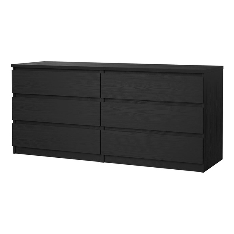 Bowery Hill Set of 3 Double Dresser & 2 Nightstands in Black Woodgrain