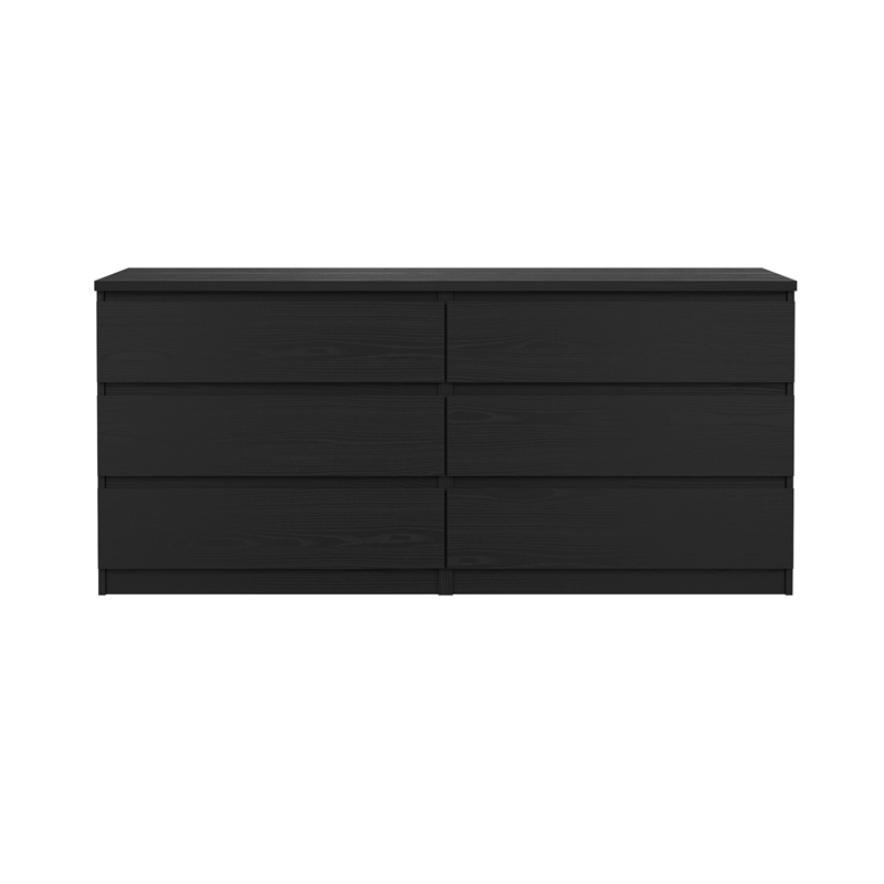 Bowery Hill Set of 3 Double Dresser & 2 Nightstands in Black Woodgrain